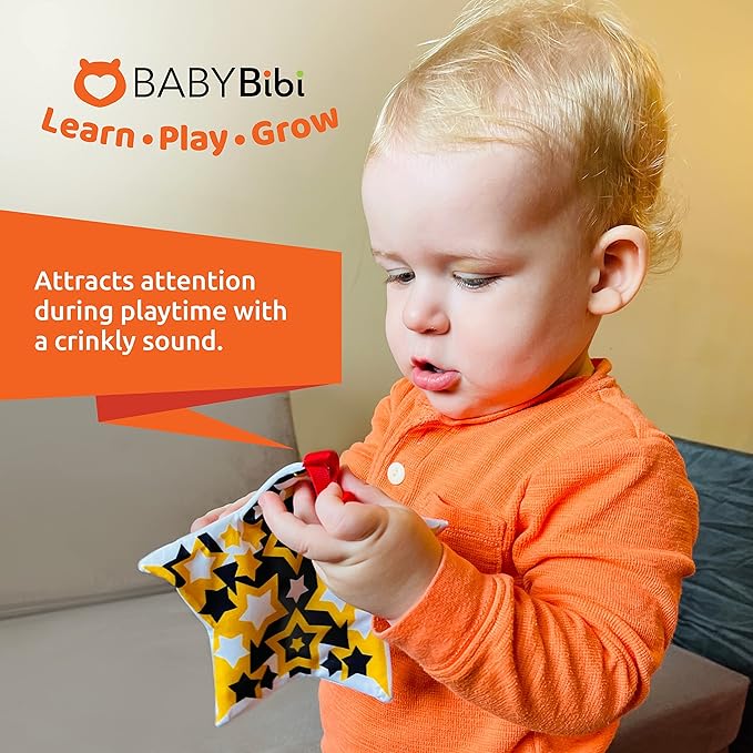 BabyBibi High Contrast Crinkle Paper Shapes - Baby Sensory Toys for Visual Development, Tummy Time - Crib, Stroller & Car Seat Crinkle Toys for Babies & Infants 3 Months+
