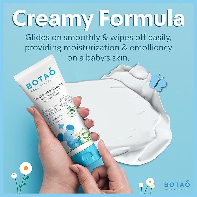 BOTAO Baby's Natural Diaper Cream | Organic Diaper Cream EWG Verified | Naturally Soothes Baby Rashes | Baby zinc Ointment Natural | For Sensitive Skin with Aloe Vera & Calendula, 2.5Oz (3 Pack)