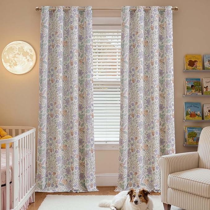 jinchan Nursery Curtains 95% Blackout Purple Floral Curtains for Girls Room, 96 Inch Length Farmhouse Drapes for Bedroom Living Room Darkening Window Treatment Grommet Top Set of 2 Panels