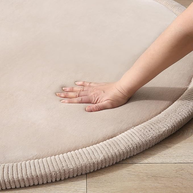 Hakuna Matte CloudSoft Baby Play Mat for Floor Ø 47" Beige – Coral Velvet Memory Foam Rug for Crawling & Cozy Play – Non-Slip, Water-Resistant, Easy-CareTummy Time Mat, Playmat for Playpen