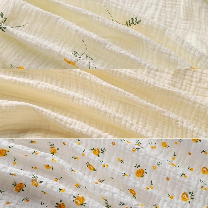 Onacosht Muslin Bassinet Sheets 3 Pack, 100% Cotton Baby Fitted Sheet 33" X 17" for Standard Rectangle Round Oval and Hourglass Bassinet Mattress, Leaf and Floral Beige