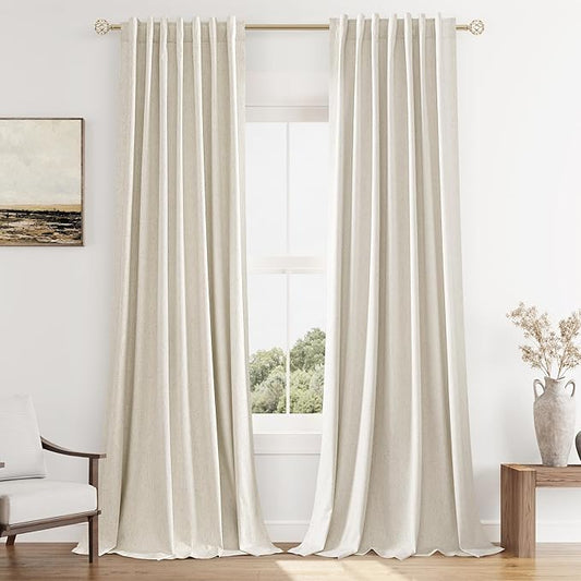 Guken 100% Blackout Curtains 126 Inch Length 2 Panels Set for Living Room Bedroom Back Tab Thermal Insulated Black Out Linen Drapes Room Darkening Window Curtains 52x126