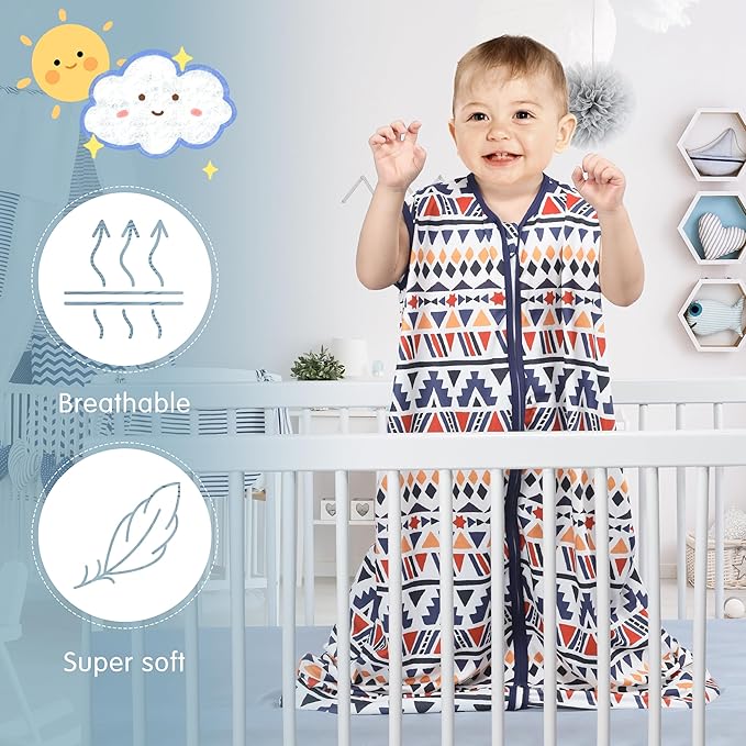 BSTOPPT Baby Sleep Sack Baby Sleeping Bag 2-Way Zipper Toddler Wearable Blankets (Soccer & Triangles, Small)