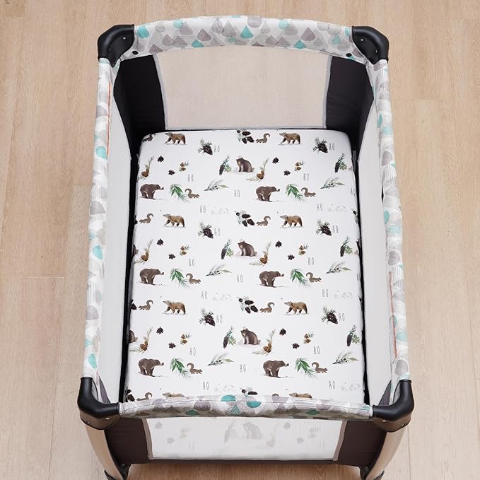 david's kids 3 Pack Mini Crib Sheets, Soft Breathable Premium Pack N Play Sheets for Baby Boys Girls Neutral, Playard and Mini Crib Mattresses, Woodland Animals
