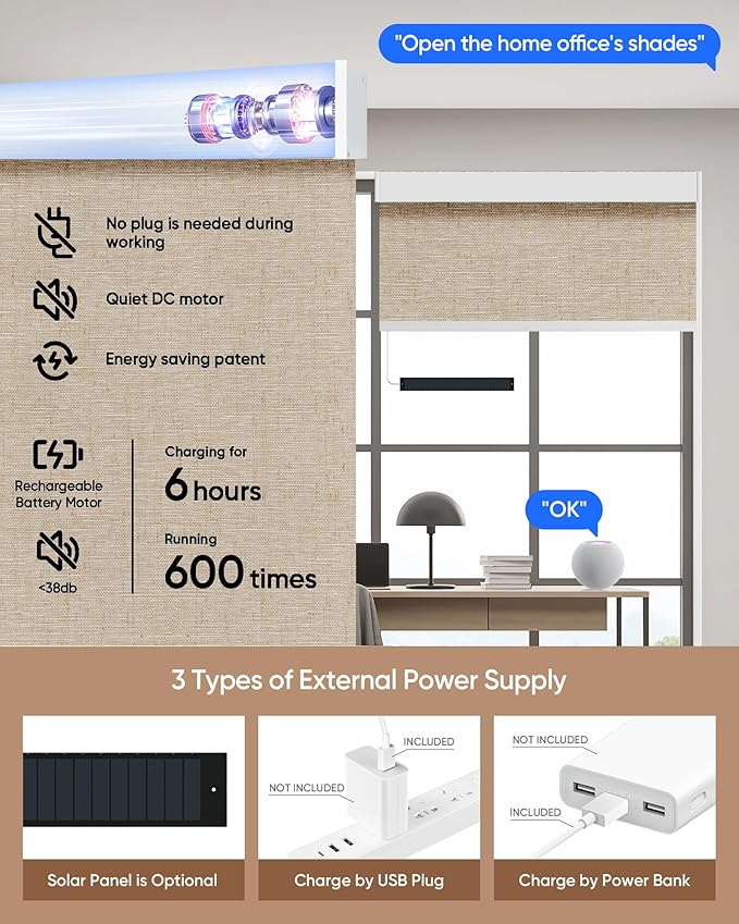 Kincmo Motorized Blinds with Remote,100% Blackout Motorized Roller Shades Work with Apple Homekit,Alexa,Google, Custom Electric Blinds with App,Voice Control (Linen Caramel)
