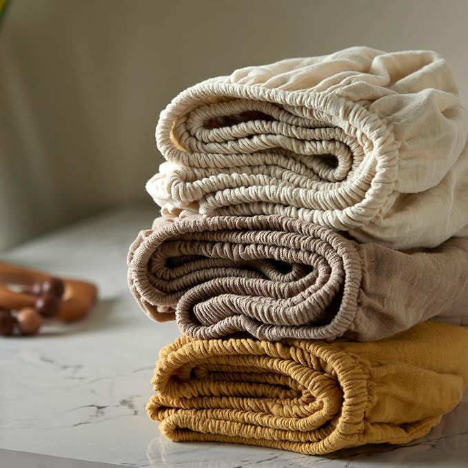 Bioweaves Organic Cotton Muslin Mini Crib Sheet, GOTS Certified Fitted Mini Crib Mattress Sheet, Extra Soft & Breathable for Toddler, Baby Boys & Girls, 38" x 24", 5 Inch Pocket, Irish Cream
