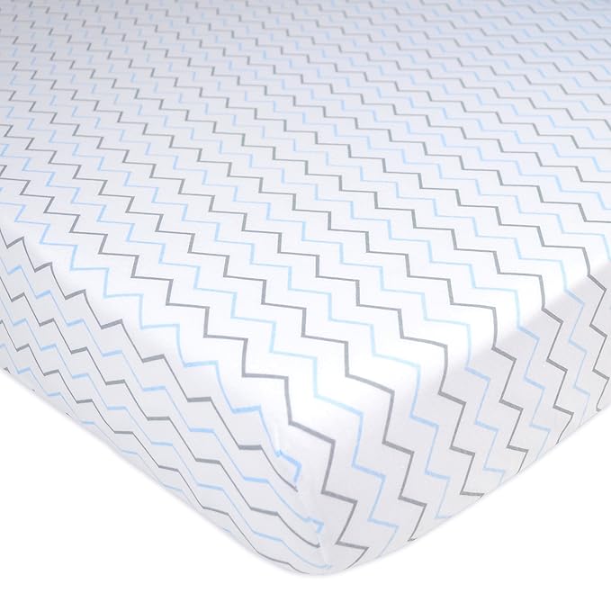 American Baby Company 2 Pack 100% Natural Cotton Fitted Crib Sheets 52" x 28" - Soft, Breathable, Hypoallergenic & Gentle Toddler Bed Sheets, Blue Stars/Zigzag, Neutral for Boys & Girls