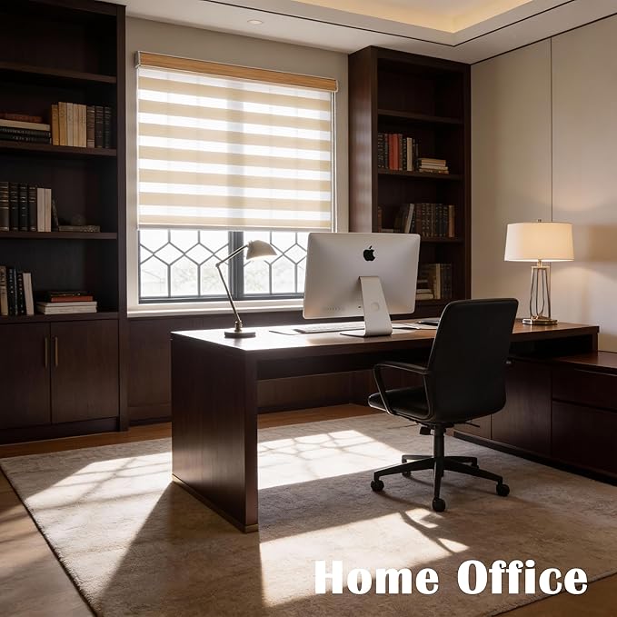 Zebra Blinds for Windows, Dual Layer Light Filtering Privacy, Free-Stop Sheer Blinds for Indoor Windows, Zebra Shades for Living Room, Kitchen (34" W X 72" H, Cream)