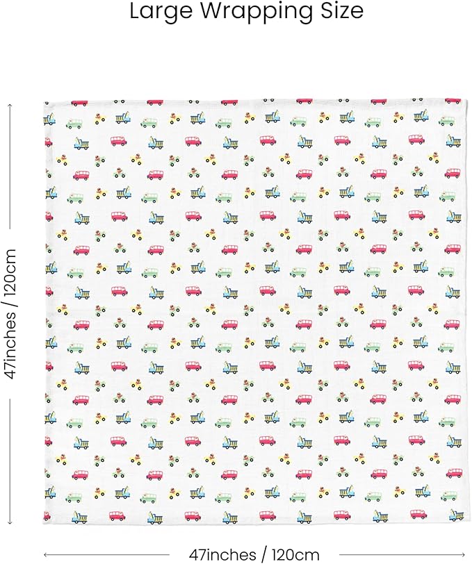 Muslin Swaddle Blankets, Soft Breathable Cozy Baby Blankets for Newborn Boys and Girls, 47” X 47“, 2 Pack Receiving Swaddles, 70% Viscose from Bamboo 30% Cotton (Little Explorers)