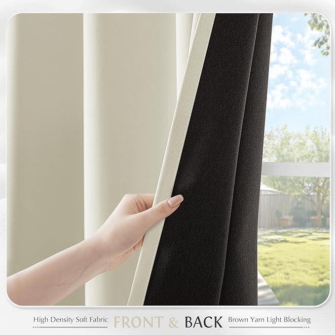 Beauoop Cream 100% Blackout Curtains 84 Inch Long 2 Panels for Bedroom Living Room Solid Room Darkening Thermal Insulated Soundproof Energy Saving Grommet Top Window Treatment Drapes,52x84 2 Set