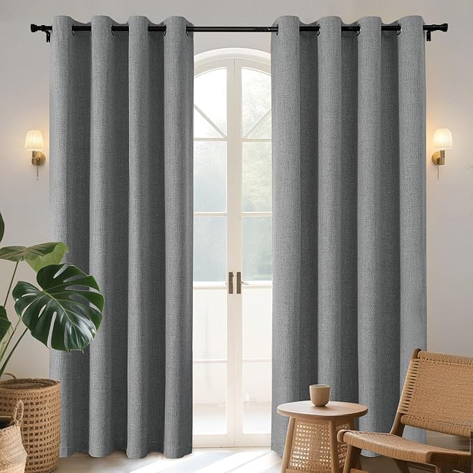 Joydeco Light Grey Blackout Curtains 84 Inches Long, Curtains 84 Inch Length 1 Panel for Bedroom, Thermal Insulated Linen Black Out Curtains with Grommets(100x84, Light Grey)