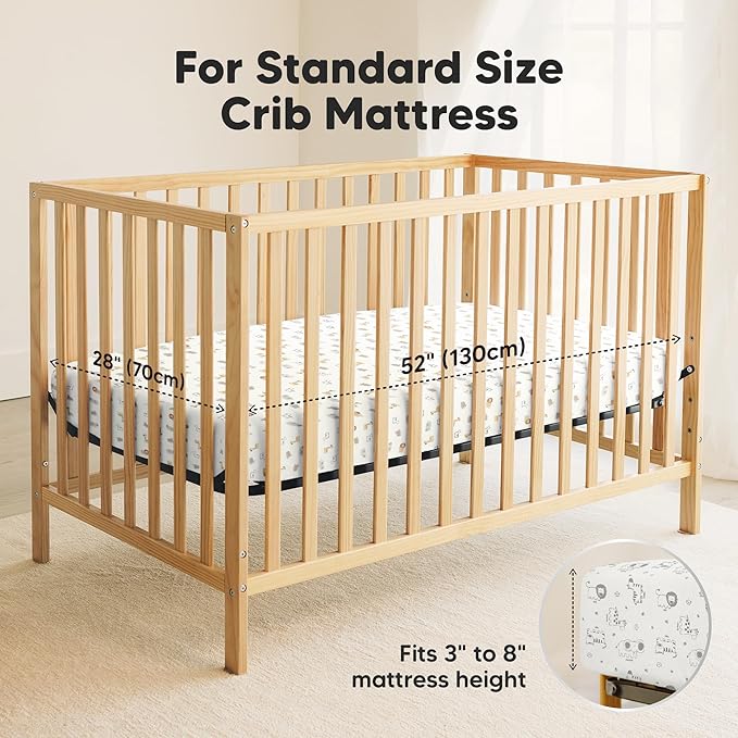 2-Pack Waterproof Crib Sheets for Boys, Girls - 52x28 Fitted Organic Cotton Baby Crib Sheets, Toddler Mattress Protector Cover, Washable, Soft & Durable Baby Bedding Essentials (KeaSafari)