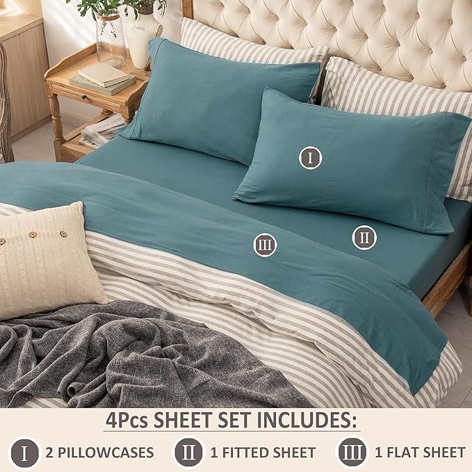 PURE ERA Jersey Knit 4pc Bed Sheet Set 100% T-Shirt Cotton Super Soft Comfy Breathable Fits Mattress Up to 20" Extra Deep Pocket (Solid Cerulean Blue,Full)