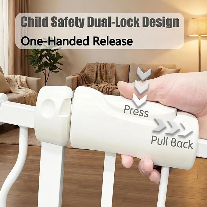 Extra Wide Baby Gate, 52.7-57.5 Inch, Large Walk Through, White Metal, Pressure Mounted, Long Safety Dog Gate for House Doorways & Stairs, 30 Inch Tall