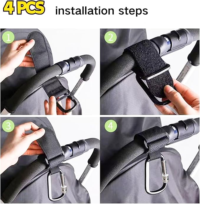 4 Pcs Walker Hook Hanging,Versatile Anti-Fall Off Stroller Hooks for Hanging Diaper Bags Walker Rollator Crutches Wheelchair, Purses, and Shopping, Hang It Anywhere You Need It(Black)