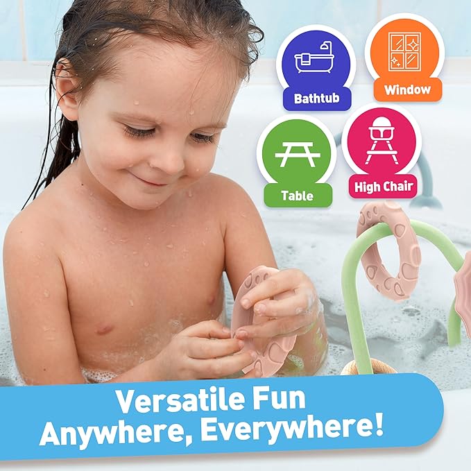 Baby Suction Cup Sensory Toy - Gentle 24hr Adhesion Montessori Sensory Teething Highchair Toy Gift for 0-6 6-12 Months Babies, Interactive Silicone Bath Teether Toys for Infants, Toddlers
