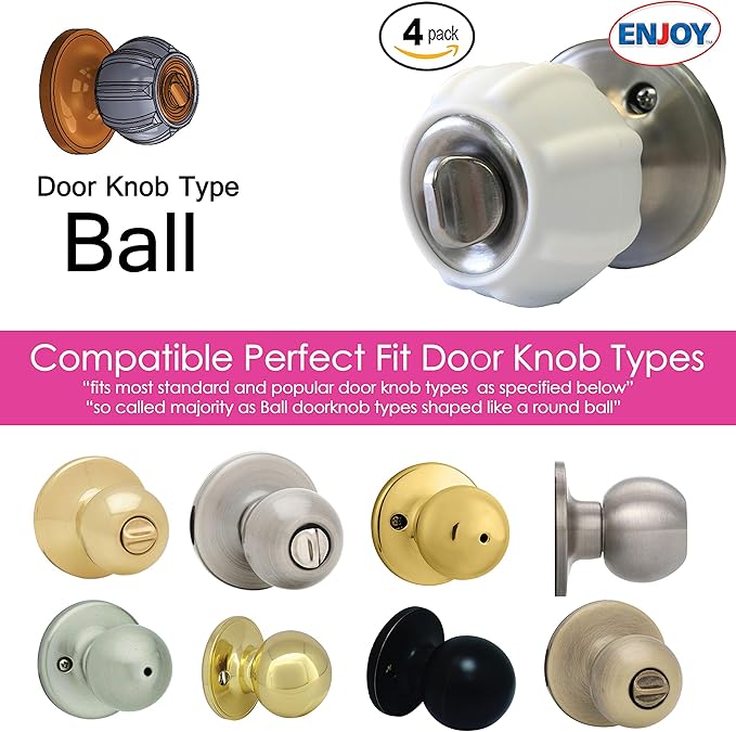 Enjoy Cover New Door Knob Cover Grips Non Slip Arthritis & Senior Living Aids Grippy Easy Open Decorative. Simple Functional Effective Solution- 4 Pack (White, Ball)
