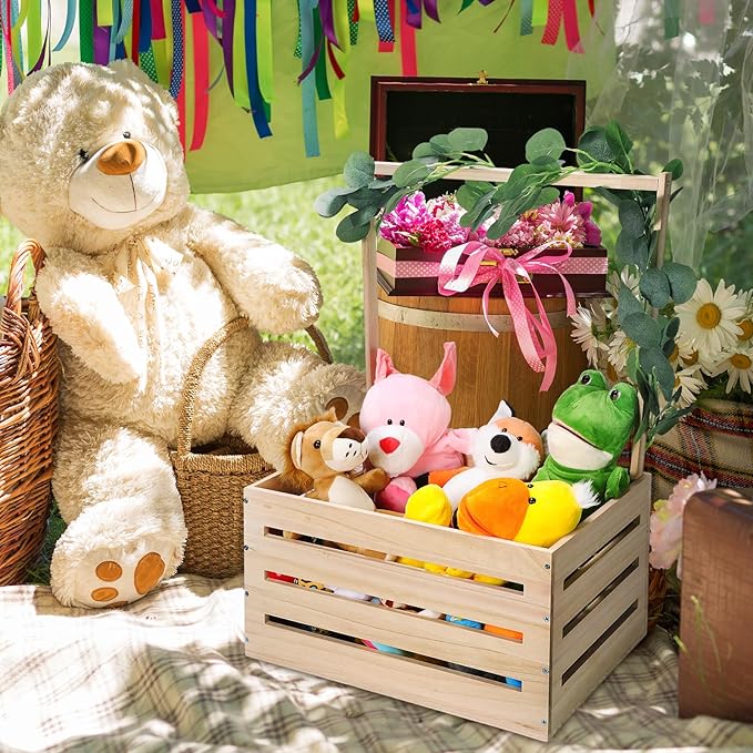 Barydat Wooden Baby Shower Crate Closet, Baby Basket with Handle, Personalized Basket Gifts, Easy Assembly Baskets for Newborn Boy Girl Welcome Gift for New Mom Parents(Wood Color)