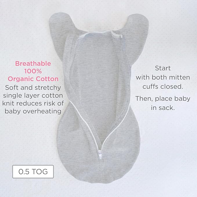 SwaddleDesigns Organic Transitional Swaddle Sack, Arms Up Swaddle with Half-Length Sleeves & Mitten Cuffs, Small, 0-3 Months, 6-14 lbs, Soft Pink