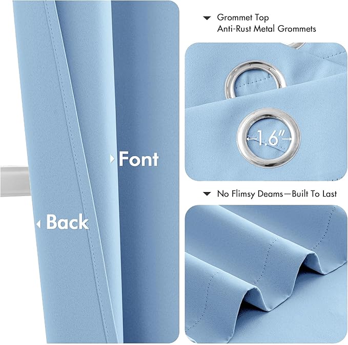 MIULEE Sky Blue Blackout Curtains for Bedroom Living Room 63 Inches Long 2 Panels, Thermal Insulated Room Darkening Drapes Solid Grommet Noise Reduction Light Blocking Window Treatments 40x63 Inch