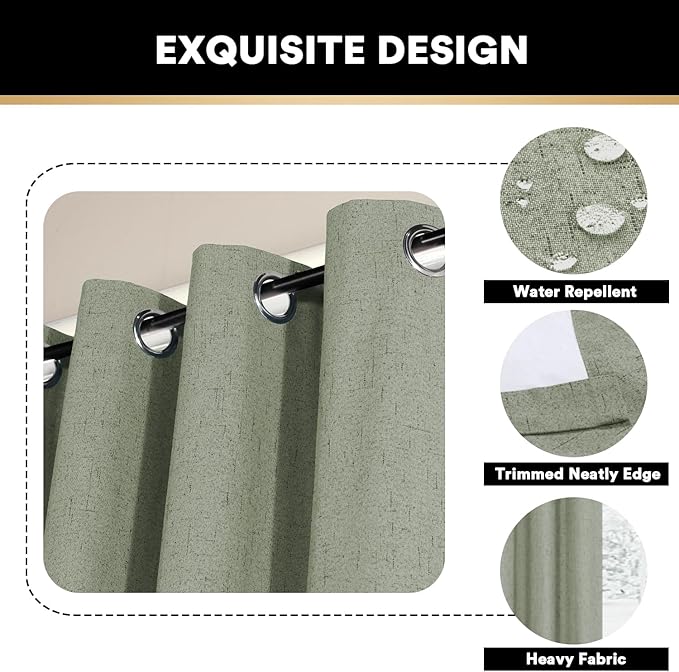 PrinceDeco Blackout Sliding Glass Door Curtain Extra Wide Patio Door Curtains for Sliding Glass Door Thermal Curtains Room Divider Drapes for Living Room/Bedroom,100 X 96 Curtains,Green Bay