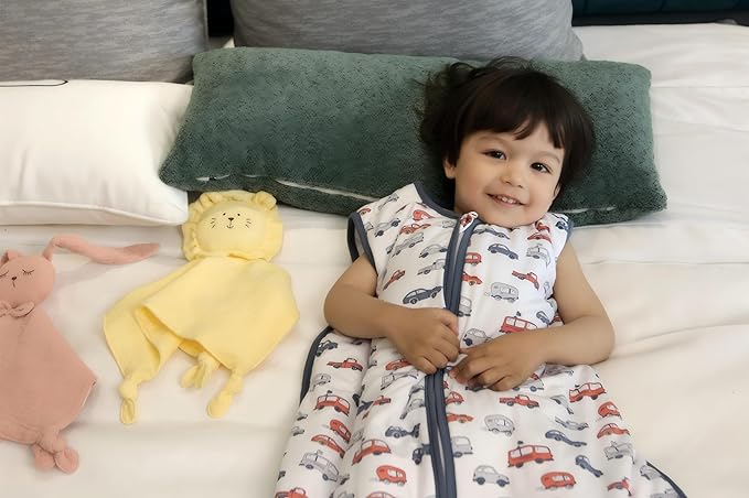 TADO MUSLIN Baby Sleep Sack 2-4 T 95% Rayon from Bamboo 5% Spandex Boys & Girls Wearable Blanket 1.0 TOG Toddler Sleeping Sack 2- Way Zipper X-Large Car Truck