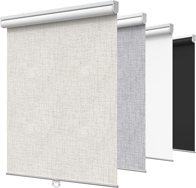 GENIMO 100% Blackout Roller Window Shades, Window Blinds Cordless with Thermal Insulated, UV Protection Fabric, Mini French Door Blinds for Home, Office, Bedroom, Easy to Install, Ivory, 47" W X 72" H