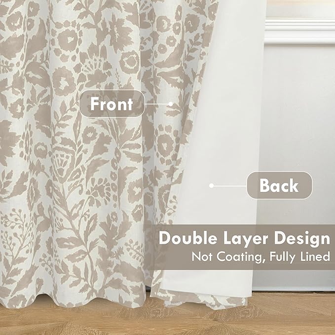 DriftAway Julia Watercolor Blackout Room Darkening Lined Thermal Insulated Energy Saving Window Curtains 2 Layers 2 Panels Each Size 52 Inch by 84 Inch Camel Beige