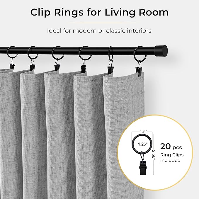 INOVADAY 100% Blackout Curtains for Bedroom, Black Out Curtains 120 Inch Long, Clip Rings Linen Blackout Drapes, Thermal Insulated Room Darkening for Living Room, 2 Panels - Grey,W50xL120