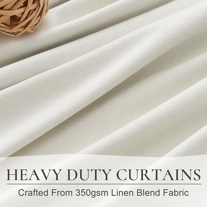 Beige White Linen Full Blackout Curtains 84 Inches Long, Viral Pinch Pleated Curtains with Hooks Thermal Insulated Boho Drapes for Living Room/Bedroom Window Treatment (40" Wx84 Lx2 Panels)