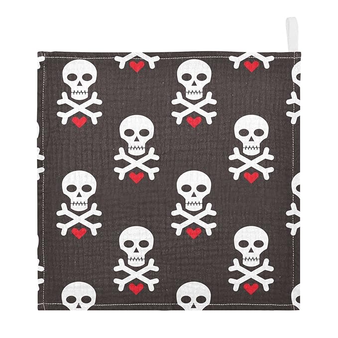Baby Washcloths Cotton Skull Red Heart Baby Muslin Washcloths Soft Baby Face Towel for Newborn Infants Baby Wipes, 11.8 X 11.8 Inch, 5 Pack