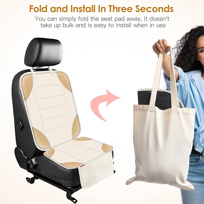 Sinvitron Car Seat Protector for Child Car Seat - Waterproof Non-Slip Leather Mat with 2 Mesh Pockets, Universal Seat Cover for Baby, Pets & Vehicles (1-Pack, Off-White)