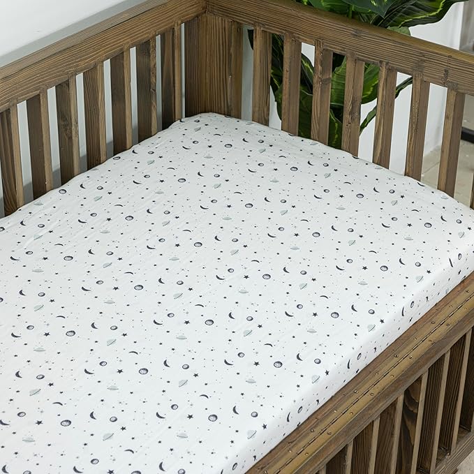 Dreamology Crib Sheets Cotton for Boys, Girls, Soft & Breathable,1 Pack Baby Crib Sheet | 100% Muslin Cotton Crib Sheets for Standard Cribs, Toddler Bed Sheets, 28x52 Crib Mattress Sheets | Planets