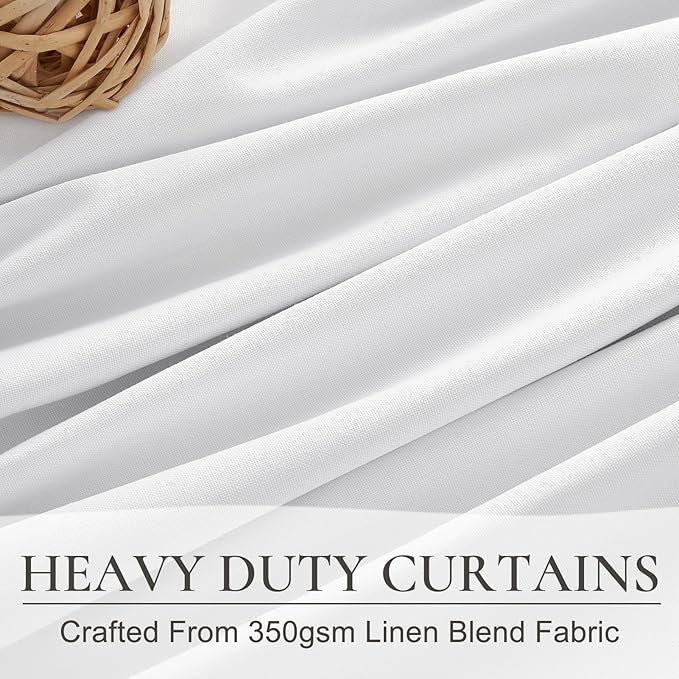 Solid White Blackout Varil Drapes 84 Inch Length 2 Panels Set for Bedroom, Modern Pinch Pleated Curtains Sun/Heart Block Privacy Linen Textured Living Room Window Curtains Hook Back Tab 7FT Decor Burg