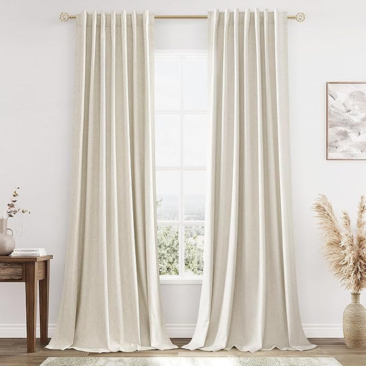 Guken 100% Blackout Curtains 96 Inch Length 2 Panels Set for Living Room Bedroom Back Tab Thermal Insulated Black Out Linen Drapes Room Darkening Window Curtains 96 Inches Long