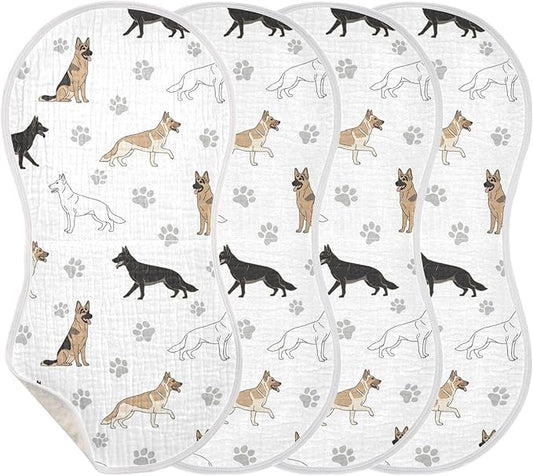 Qinllo 4 Pack Muslin Burp Cloths German Dogs Paw White Cotton Baby Burp Cloths Ultra Absorbent and Soft Thick Burping Cloth for Newborn Babies 22x11 Inch