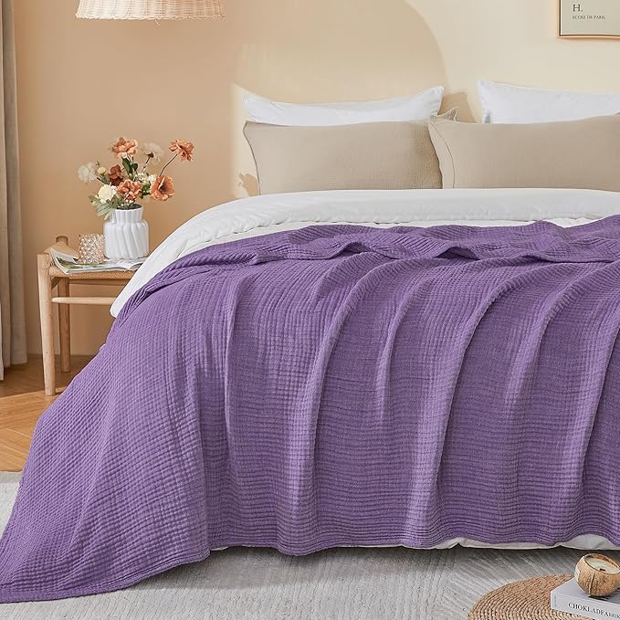 EMME Cotton Muslin Large Throw Blanket Couch Breathable Gauze Blanket Soft Lightweight Bed Blankets Adults (Purple, 50"x70")