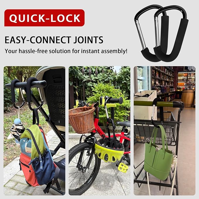 Large Aluminum Carabiner, Heavy-Duty Stroller Hooks for Hanging Bags and Shopping – Durable Multi-Purpose Carabiner Clips for Camping, Hiking, Travel, Outdoor Accessories
