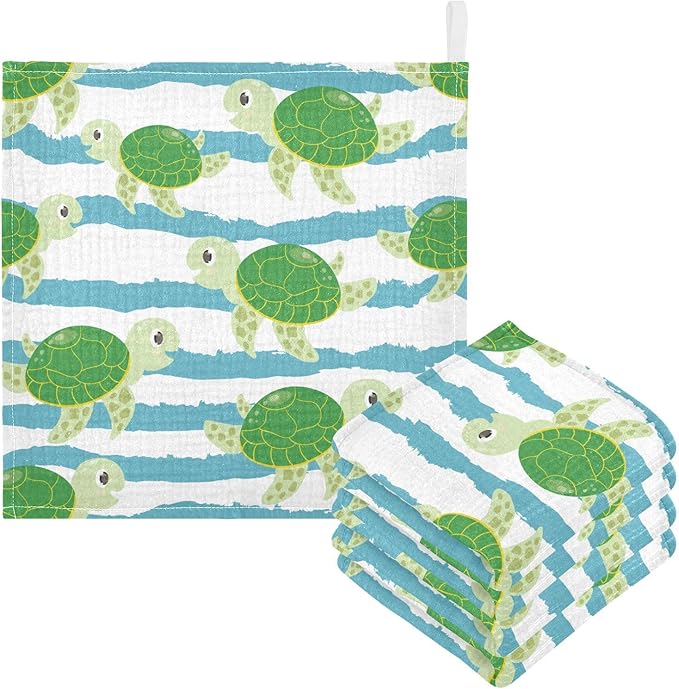 vvfelixl Cute Characters Green Turtles Baby Burp Cloths Baby Muslin Washcloths for Boys Girls Cotton Baby Face Towel for Newborn Infants Soft and Absorbent 11.8 X 11.8 in, 5 Pack