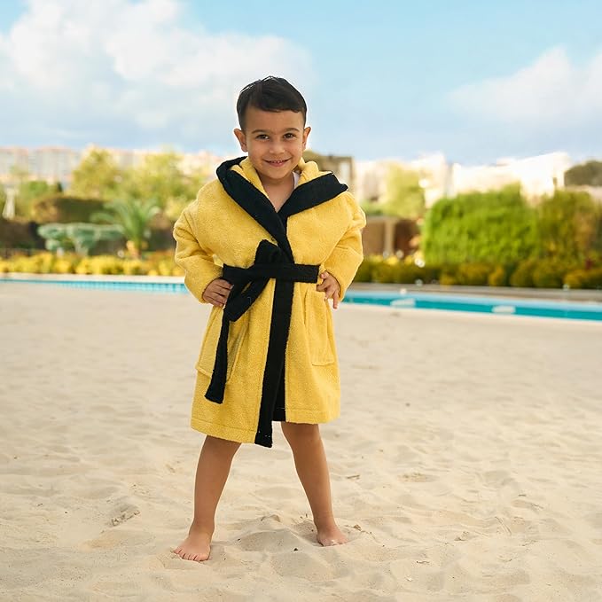 BAGNO MILANO Kids Organic Turkish Cotton Hooded Beach Cover-Up Towel, GOTS Certified, for Boys and Girls (Tiger Yellow, 3-4 Years)