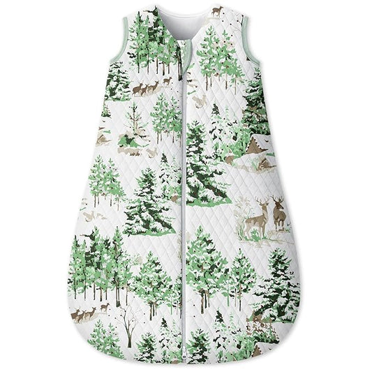 Unnivoll Baby Sleep Sack 0-6 Months 1.5 Tog Baby Wearable Blanket 100% Cotton Fabric Warm Sleeping sack with 2-Way Zipper Quilted for Infant Newborn Tog Green Pine