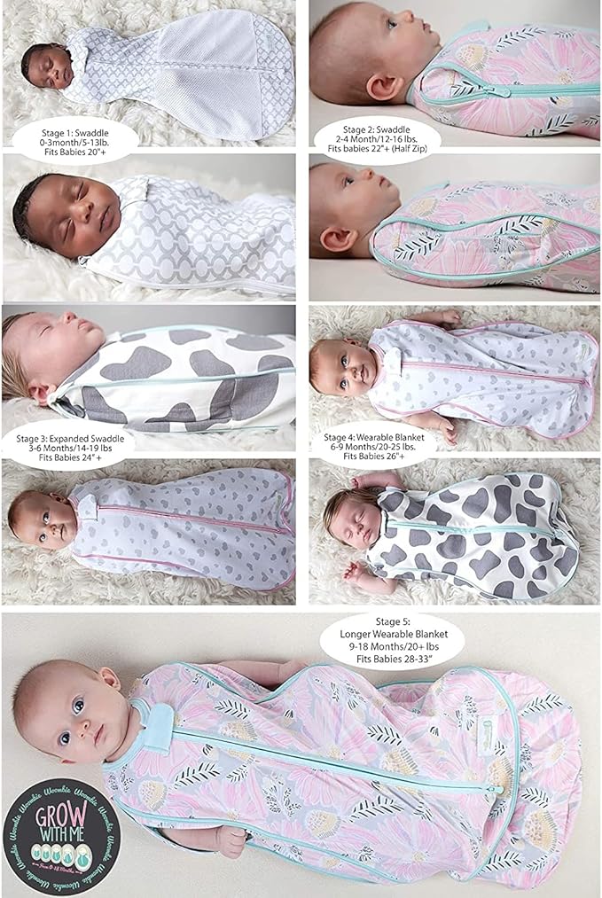Woombie Grow with Me Baby Swaddle , Convertible Swaddle Fits 0-9 Months, Expands to Wearable Blanket for up to 18 Months, Buzzy Cars