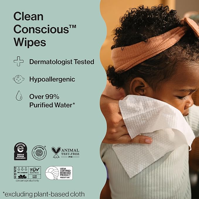 The Honest Company Hypoallergenic Multi-Use Baby Wipes for Sensitive Baby Skin, Pattern Play, 60 Count