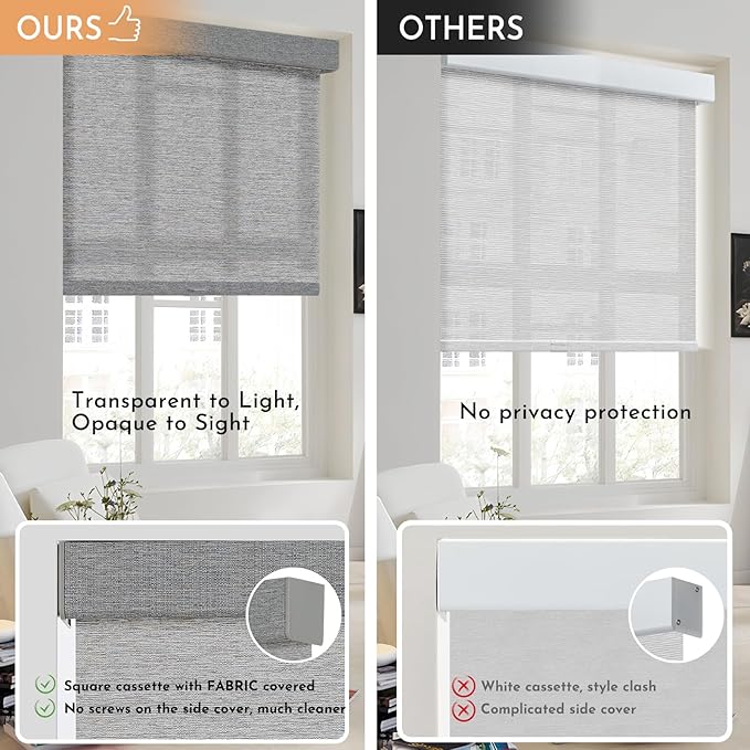 Persilux Light Filtering Roller Shades for Window Blinds,Cordless,Linen Fabric,Thermal Insulated Fabric UV Protection Shades for Home,Office,Bedroom,Door,Light Filtering-Grey,21" W X 72" H