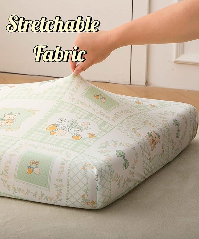 SDY Jersey Floral Crib Sheets for Baby Boys and Girls,52”x28”x8,2 Pack,Neutral Green Flower Standard Oval/Retangle Crib Mattress Sheets for Toddler,Super Soft Breathable