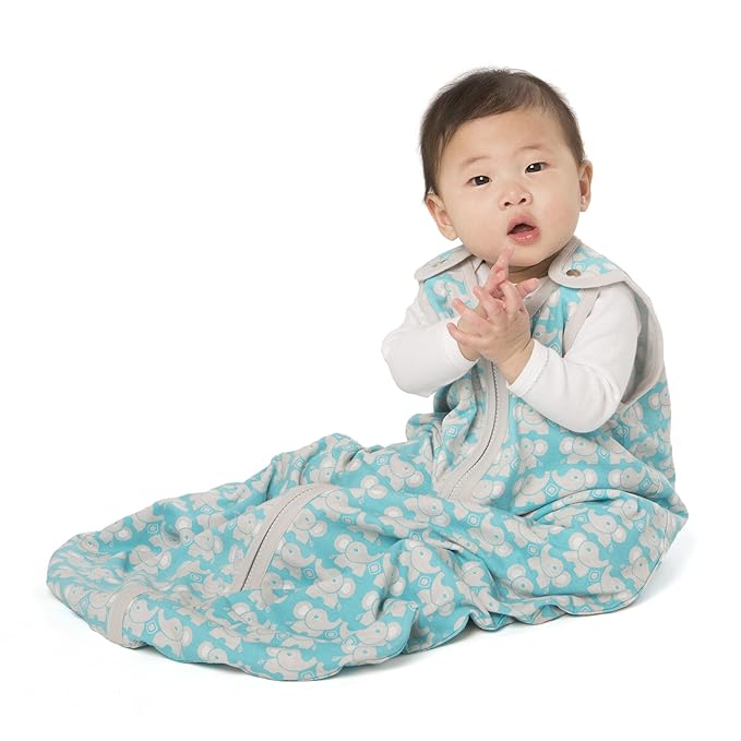 Baby Deedee 100% Cotton Sleeping Sack, Baby Sleeping Bag Wearable Blanket, Sleep Nest Lite, Infant and Toddler, Teal Elephant, Large (18-36 Months)