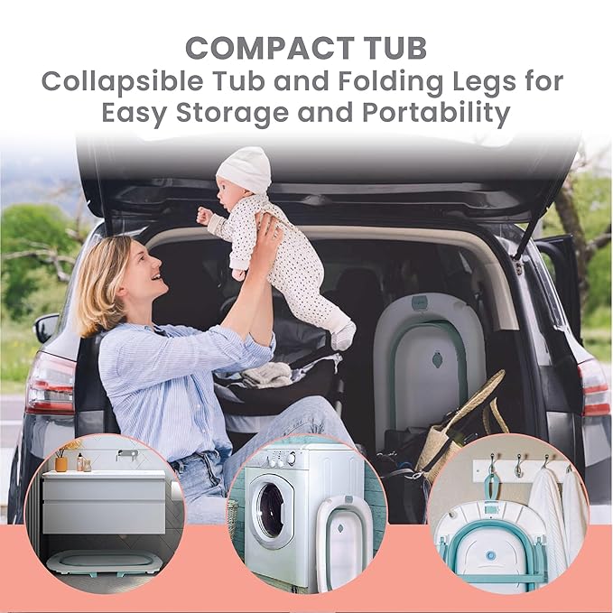 Lulyboo Collapsible Baby Bathtub - Portable, Lightweight, Foldable Newborn & Toddler Tub with Water Temperature Indicator, Built-in Shower Head, Safe BPA-Free Materials for 0-12 Months, Easy Storage