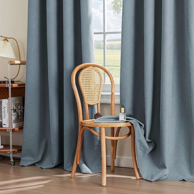PrinceDeco 100% Blackout Curtains for Bedroom 108 Inches Length 2 Panels Set, Grommet Living Room Drapes, Thermal Insulated Blackout Curtains,Jacquard-Woven,55" W x108 L, Stone Blue