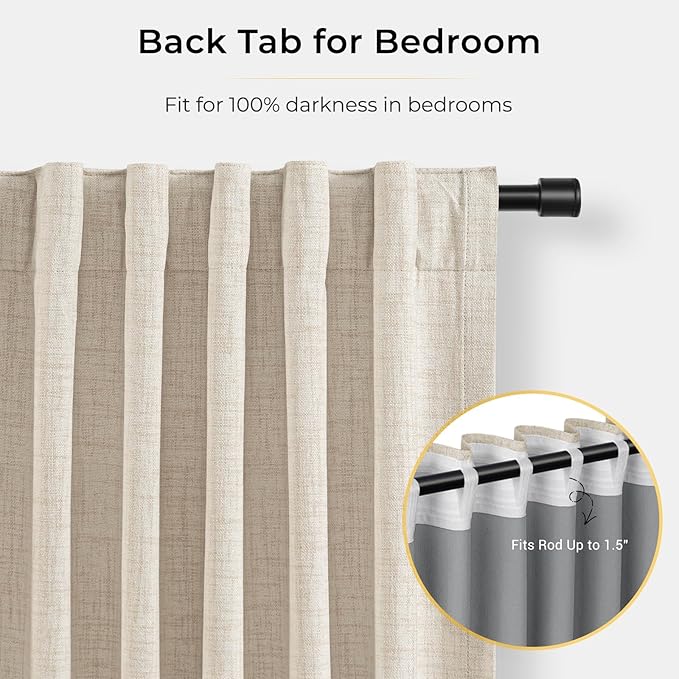 INOVADAY 100% Blackout Curtains for Bedroom, Black Out Curtains 84 Inch Long, Clip Rings Linen Blackout Drapes, Thermal Insulated Room Darkening for Living Room, 1 Panel - Cream,W102xL84