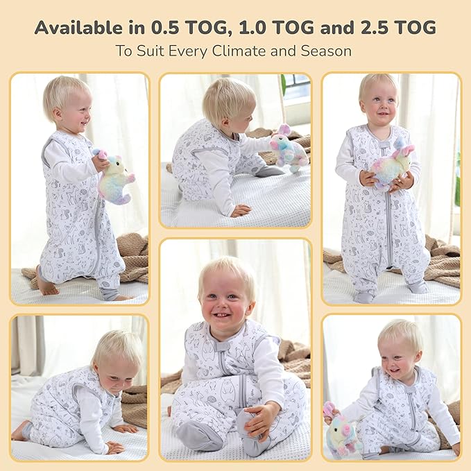 Mama Cheetah Toddler Sleep Sack with Feet 3T - 4T, 1.0 TOG Organic Cotton Baby Sleeping Bag with Legs, Baby Wearable Blankets for Walkers w/ 2-Way Zipper, Sleep Sack for Girls & Boys, Early Walker
